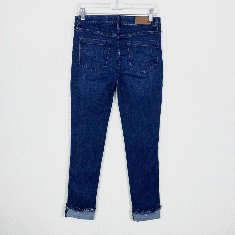 Karl Lagerfeld Dark Wash Mid Rise Raw Edge Cropped Cuffed Skinny Jeans - Picture 3 of 8